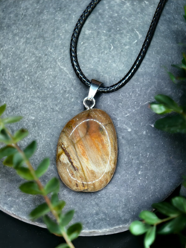 Petrified Wood Crystal Pendant Necklace