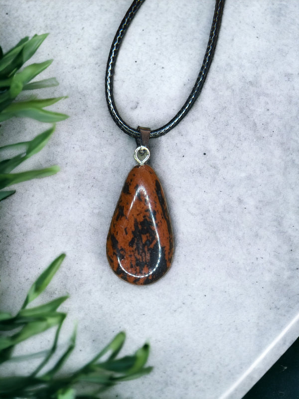 Mahogany Obsidian Crystal Pendant Necklace