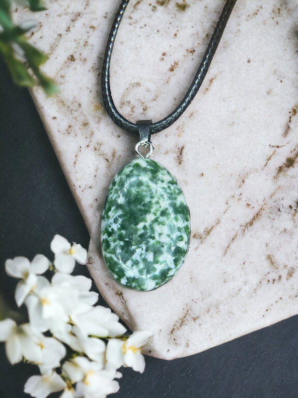 Green Spot Jasper Crystal Pendant Necklace