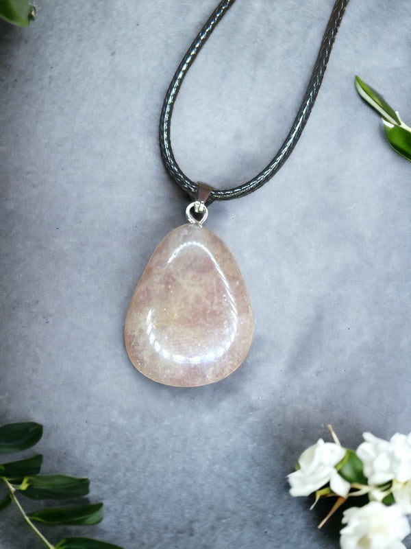 Strawberry Quartz Crystal Pendant Necklace
