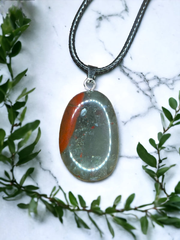 African Bloodstone Crystal Pendant Necklace