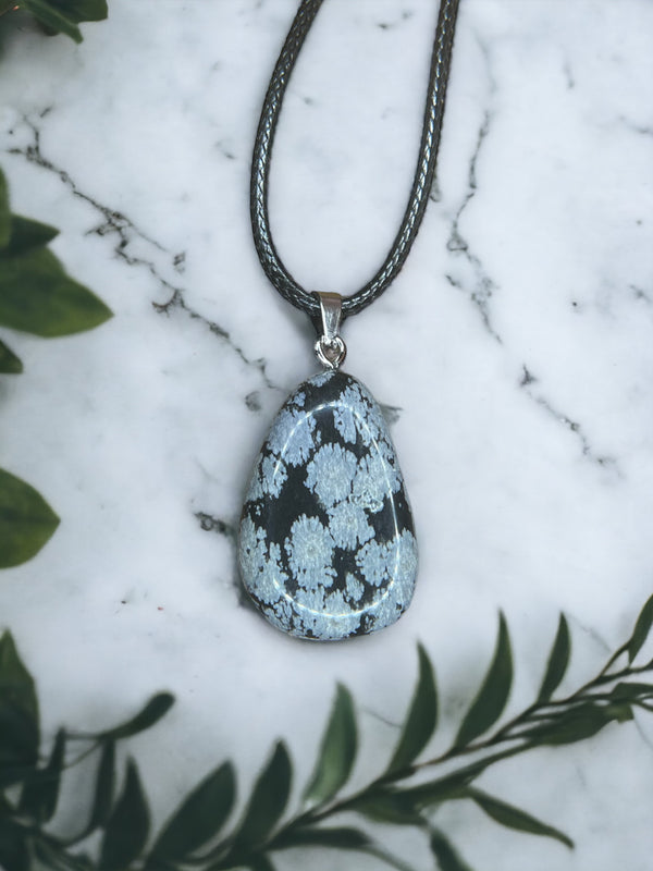 Snowflake Obsidian Crystal Pendant Necklace