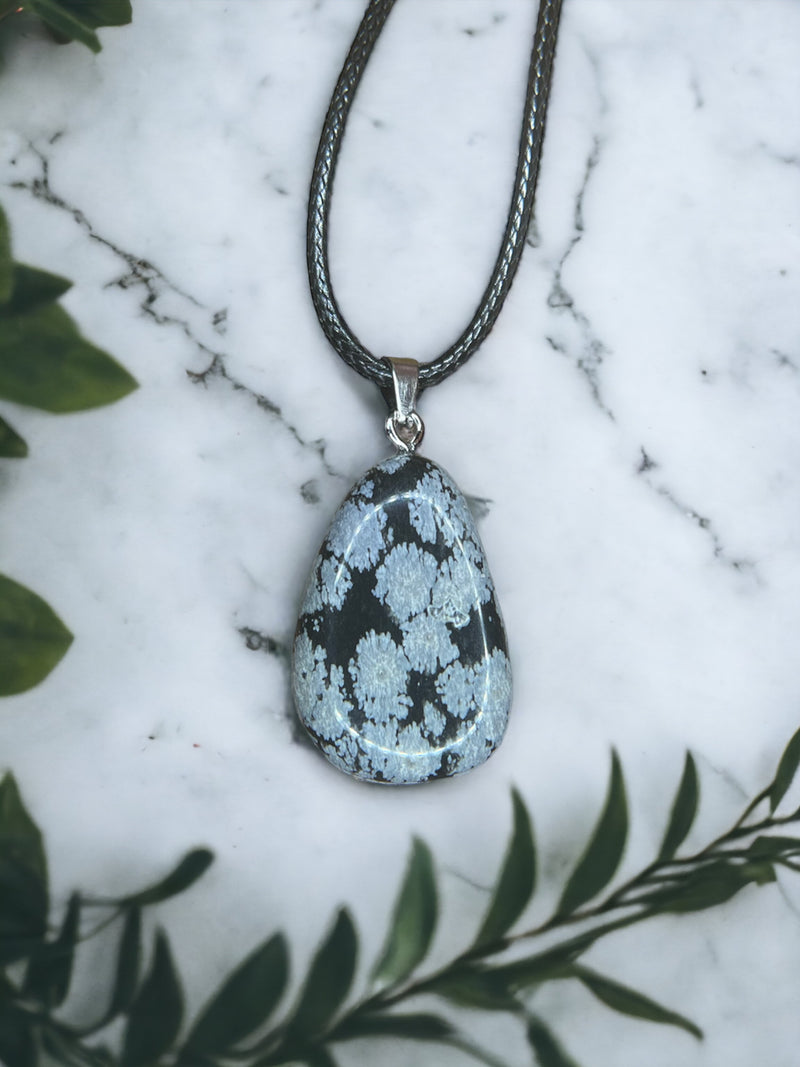 Snowflake Obsidian Crystal Pendant Necklace