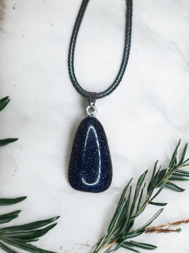 Blue Sandstone Crystal Pendant Necklace