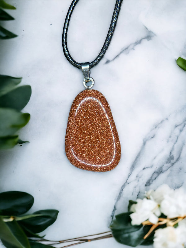 Gold Sandstone Crystal Pendant Necklace