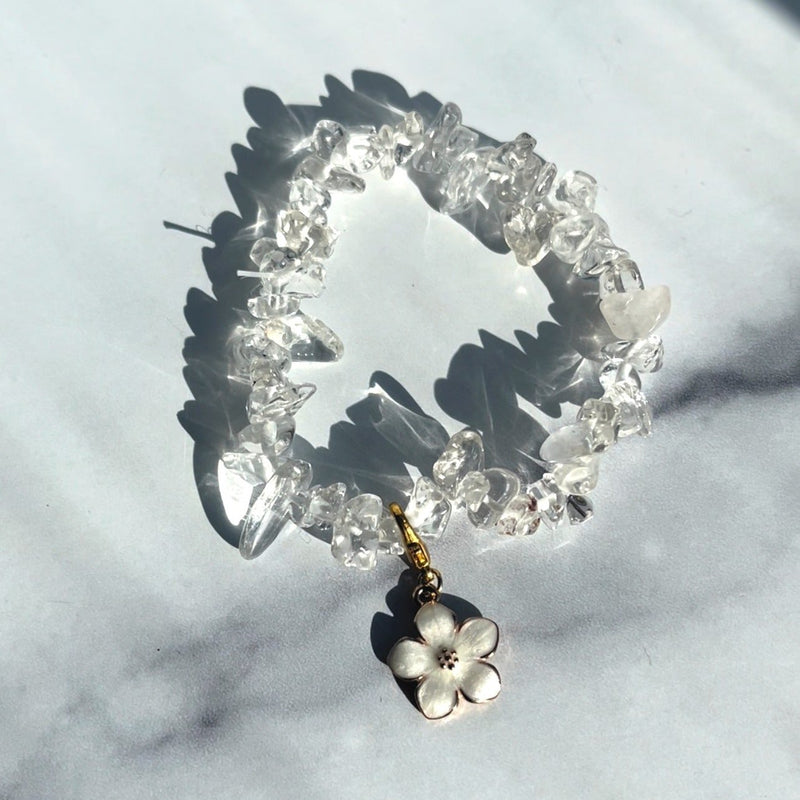 Clear Quartz Petal Flower Charm Bracelet