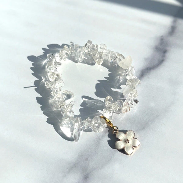 Clear Quartz Petal Flower Charm Bracelet