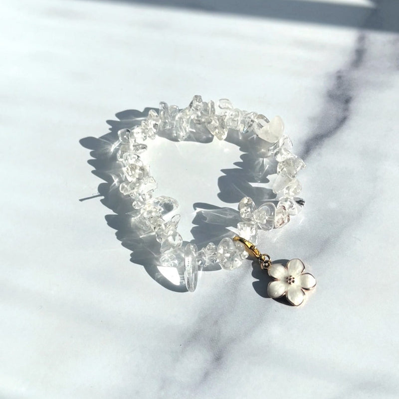 Clear Quartz Petal Flower Charm Bracelet