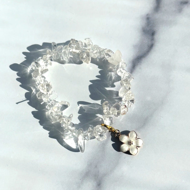 Clear Quartz Petal Flower Charm Bracelet