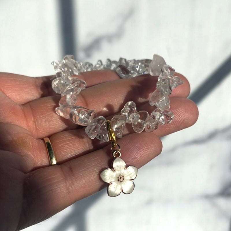 Clear Quartz Petal Flower Charm Bracelet