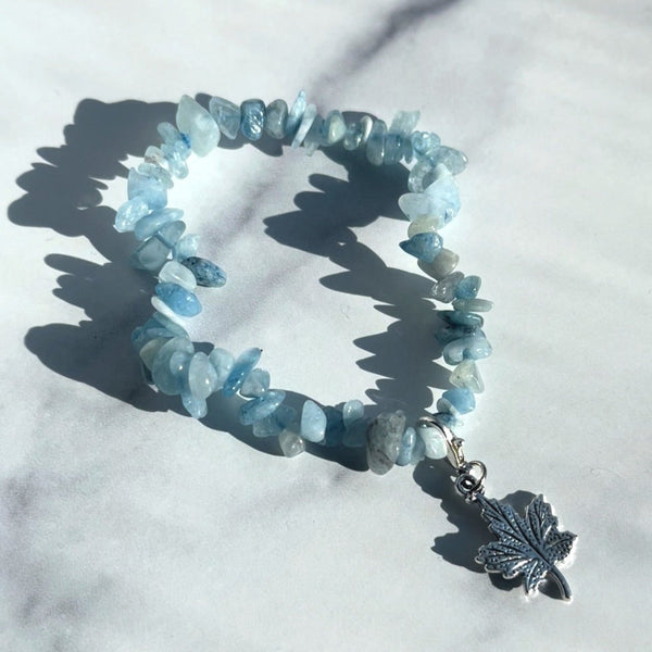 Aquamarine Leaf Charm Bracelet