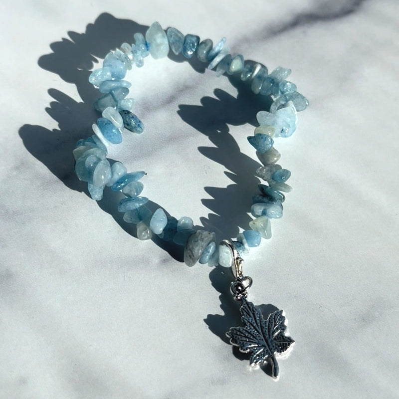 Aquamarine Leaf Charm Bracelet