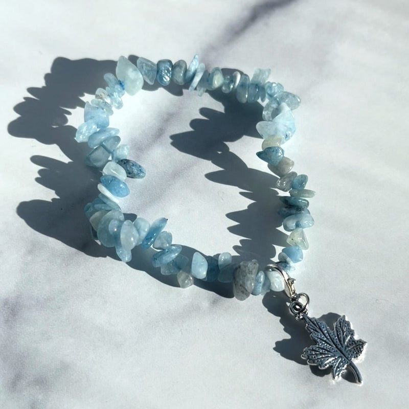 Aquamarine Leaf Charm Bracelet