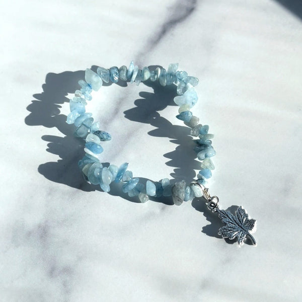 Aquamarine Leaf Charm Bracelet