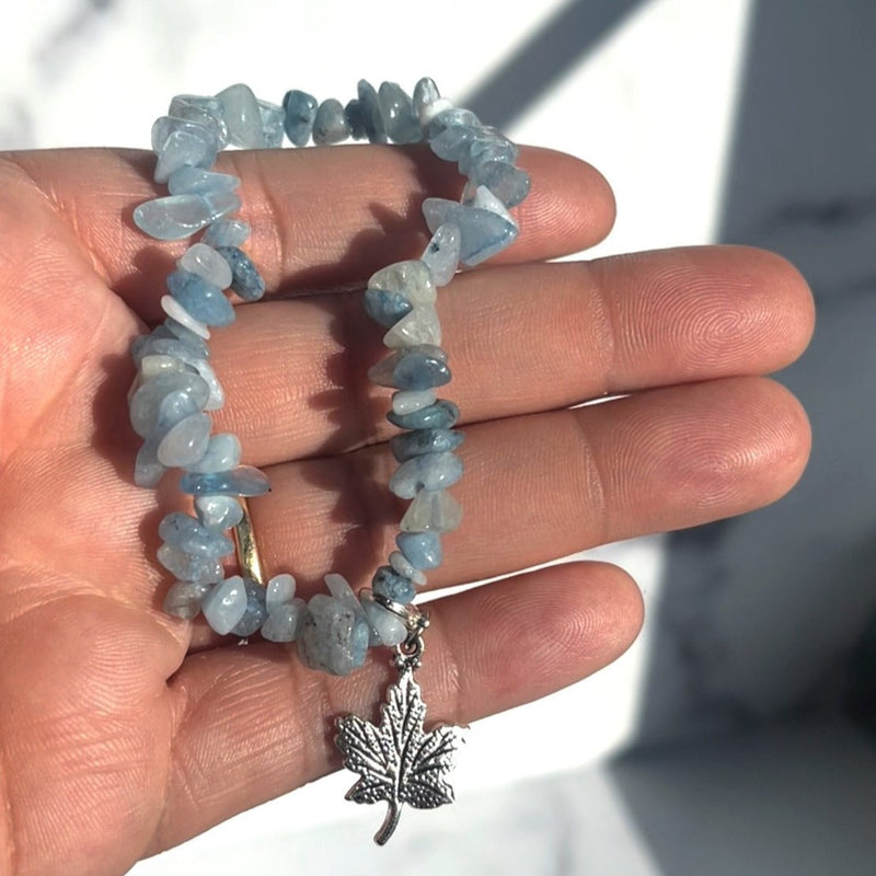Aquamarine Leaf Charm Bracelet