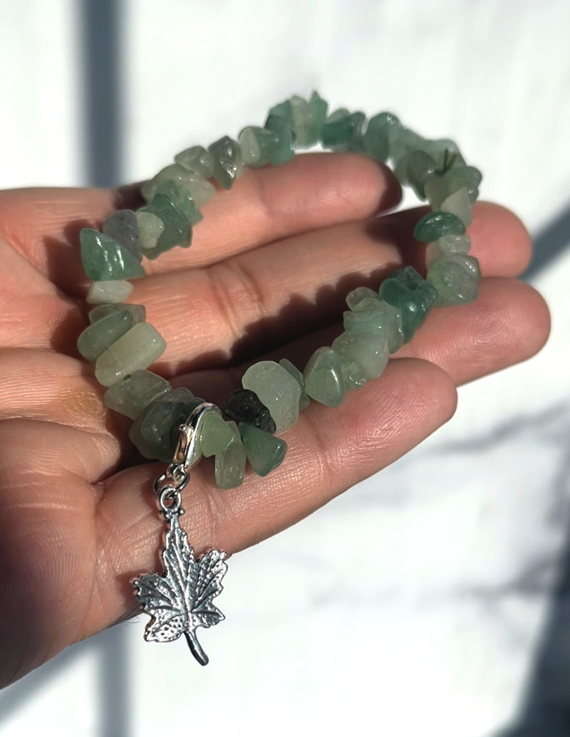 Green Aventurine Leaf Charm Bracelet