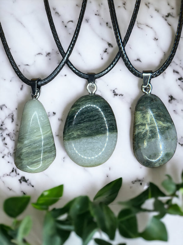 Green Hair Jasper Crystal Pendant Necklace