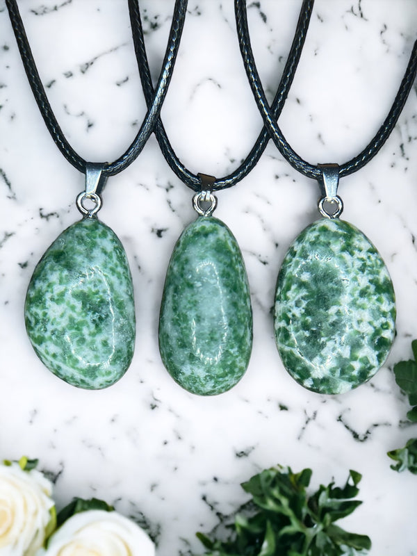 Green Spot Jasper Crystal Pendant Necklace