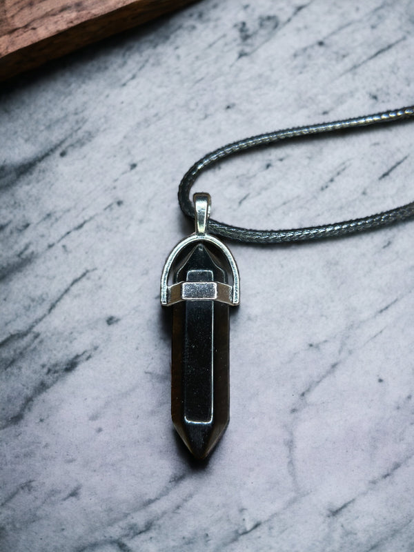 Black Onyx DT Point Crystal Necklace