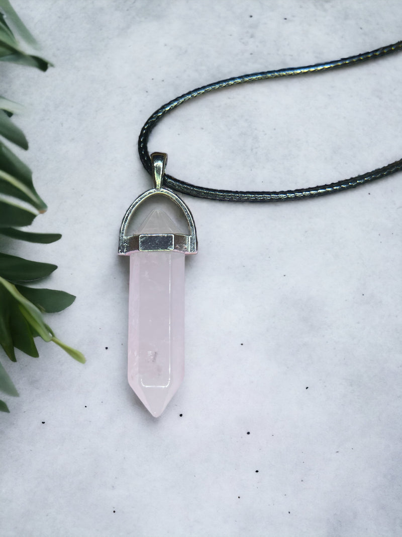 Rose Quartz DT Point Crystal Necklace