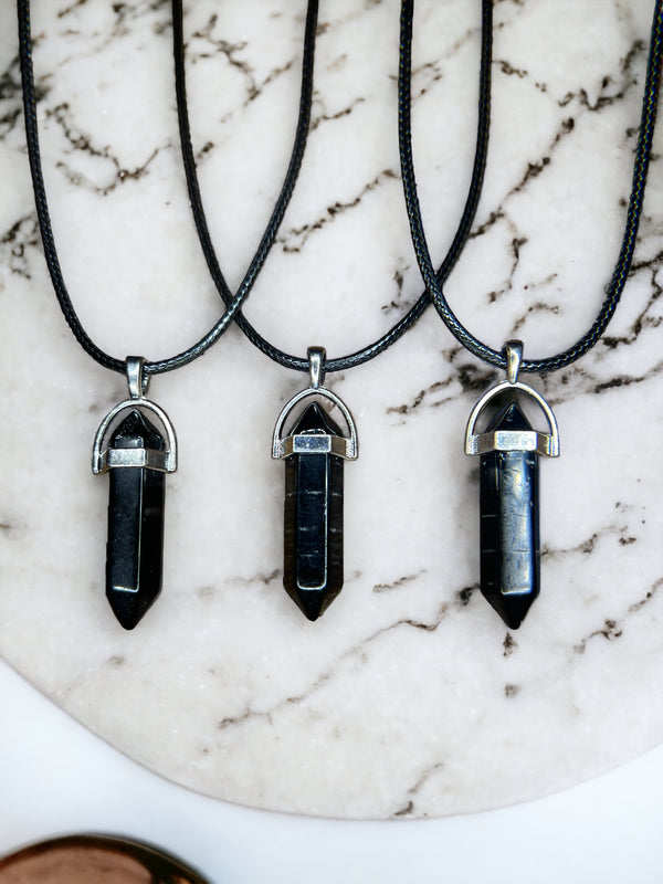 Black Onyx DT Point Crystal Necklace