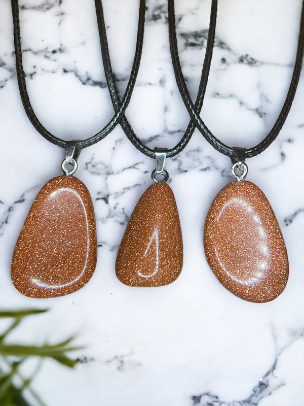 Gold Sandstone Crystal Pendant Necklace