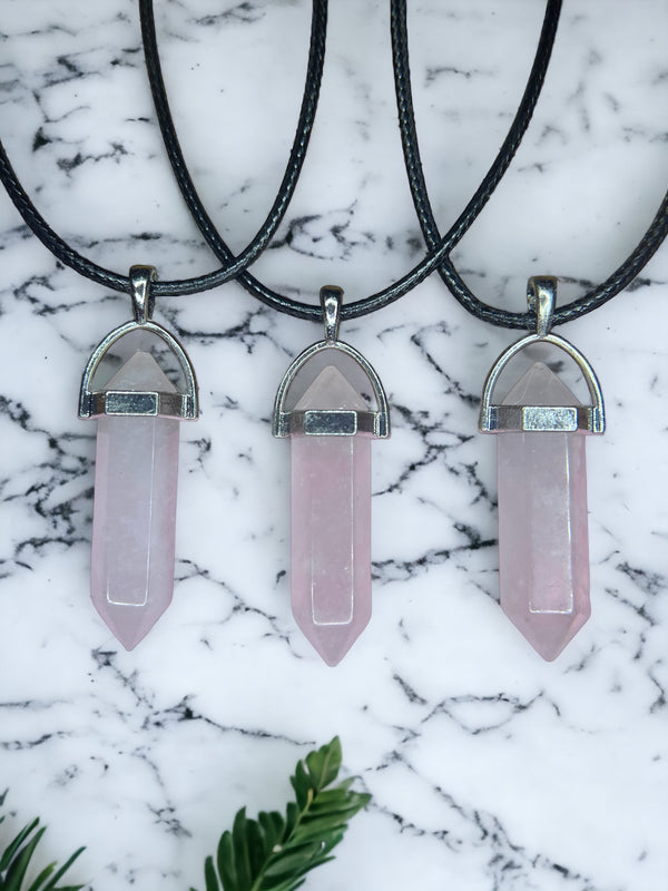 Rose Quartz DT Point Crystal Necklace