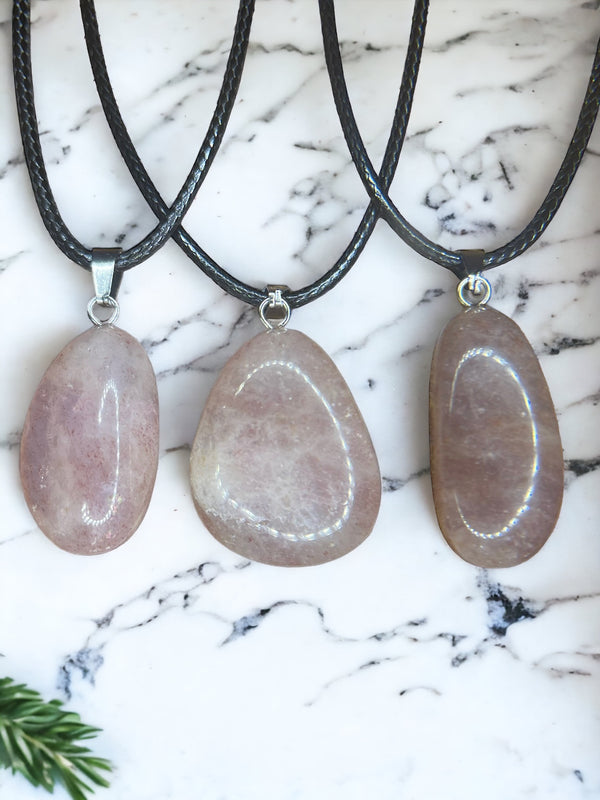 Strawberry Quartz Crystal Pendant Necklace