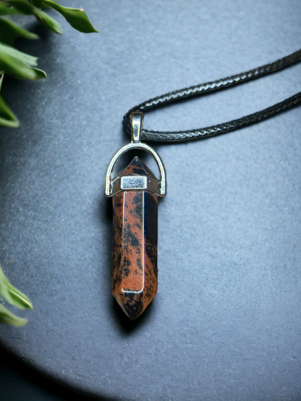 Mahogany Obsidian DT Point Crystal Necklace