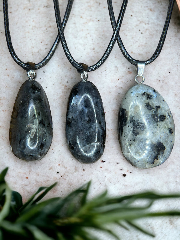 Larvakite Crystal Pendant Necklace