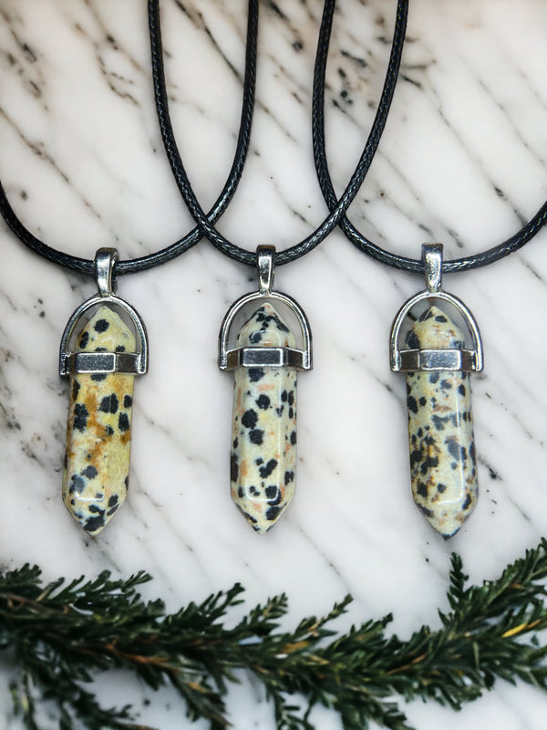 Dalmatian Jasper DT Point Crystal Necklace