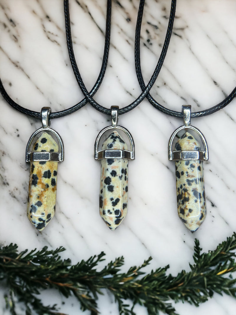 Dalmatian Jasper DT Point Crystal Necklace