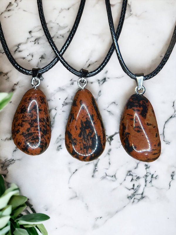 Mahogany Obsidian Crystal Pendant Necklace