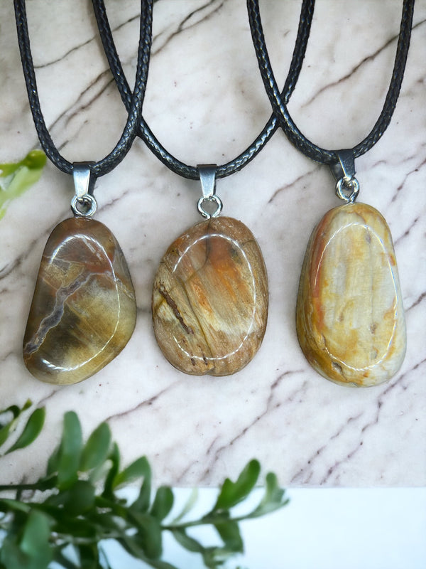 Petrified Wood Crystal Pendant Necklace