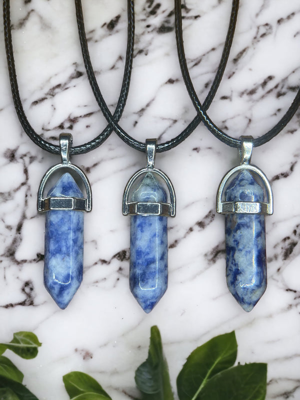 Blue Spot Jasper DT Point Crystal Necklace