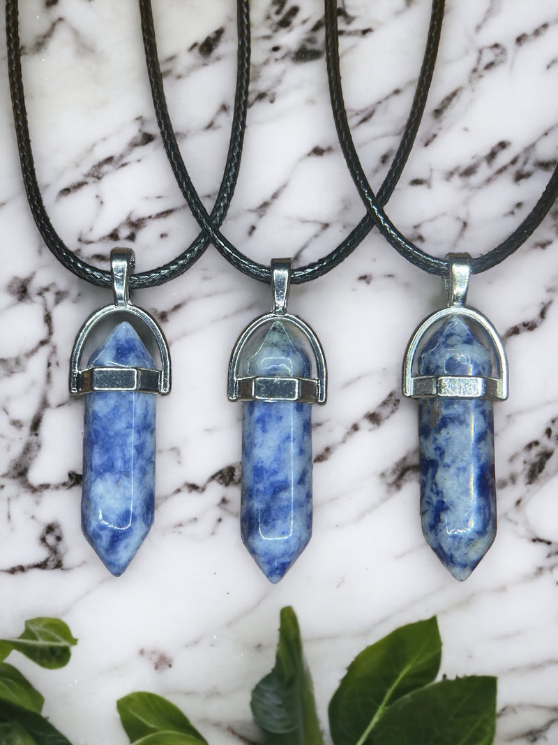 Blue Spot Jasper DT Point Crystal Necklace