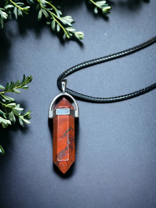 Red Jasper DT Point Crystal Necklace