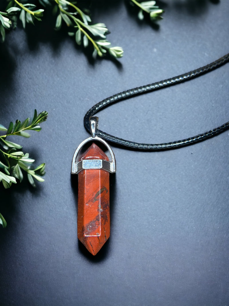 Red Jasper DT Point Crystal Necklace