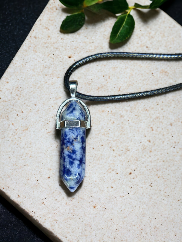 Blue Spot Jasper DT Point Crystal Necklace