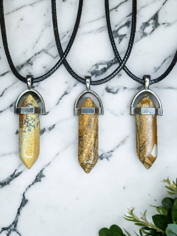 Picture Jasper DT Point Crystal Necklace