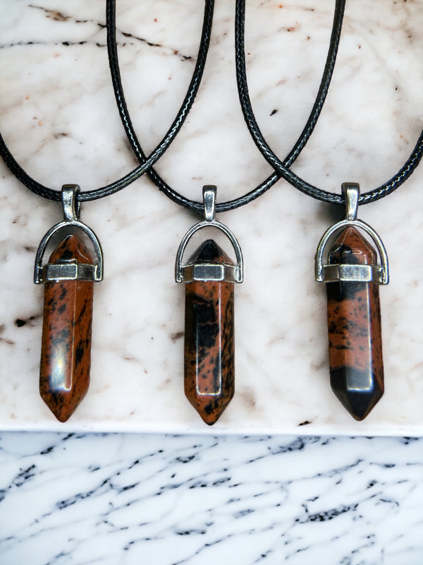 Mahogany Obsidian DT Point Crystal Necklace