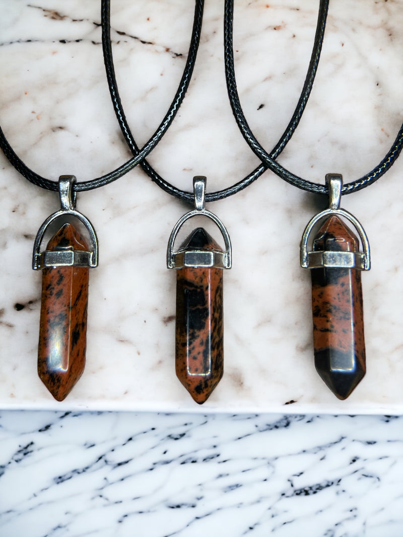 Mahogany Obsidian DT Point Crystal Necklace