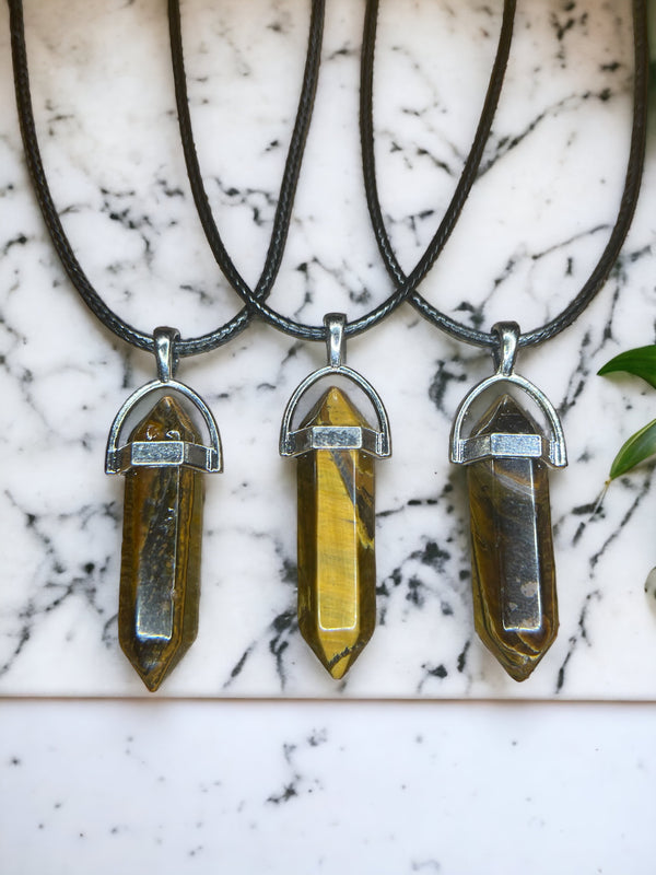 Tiger Eye DT Point Crystal Necklace
