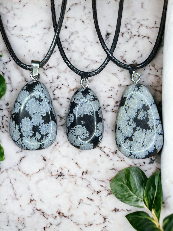 Snowflake Obsidian Crystal Pendant Necklace