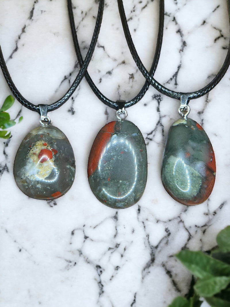 African Bloodstone Crystal Pendant Necklace