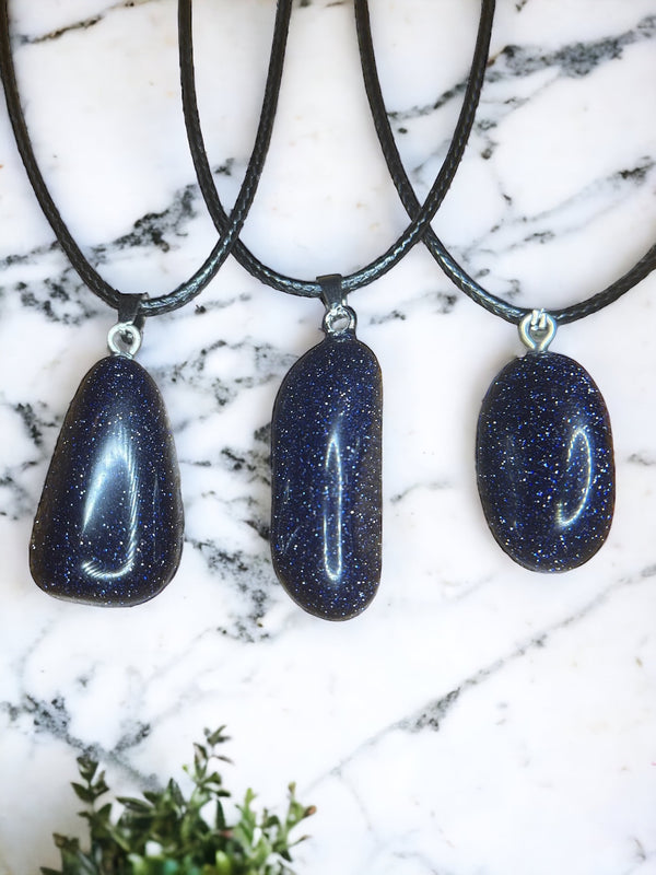 Blue Sandstone Crystal Pendant Necklace